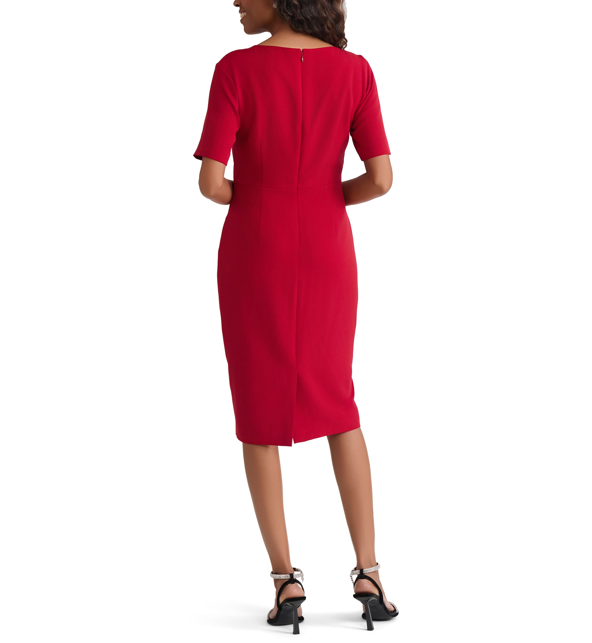 Petite Stretch Crepe Elbow Sleeve Dress with Embellishment