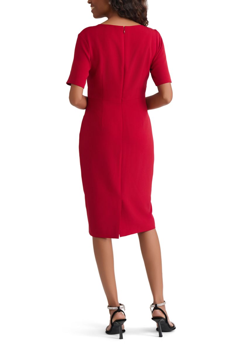 Petite Stretch Crepe Elbow Sleeve Dress with Embellishment