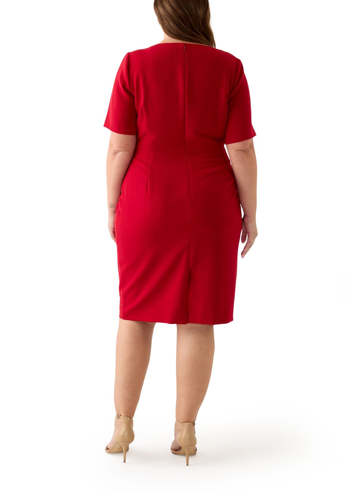 Plus Size Stretch Crepe Elbow Sleeve Dress with Embellishment