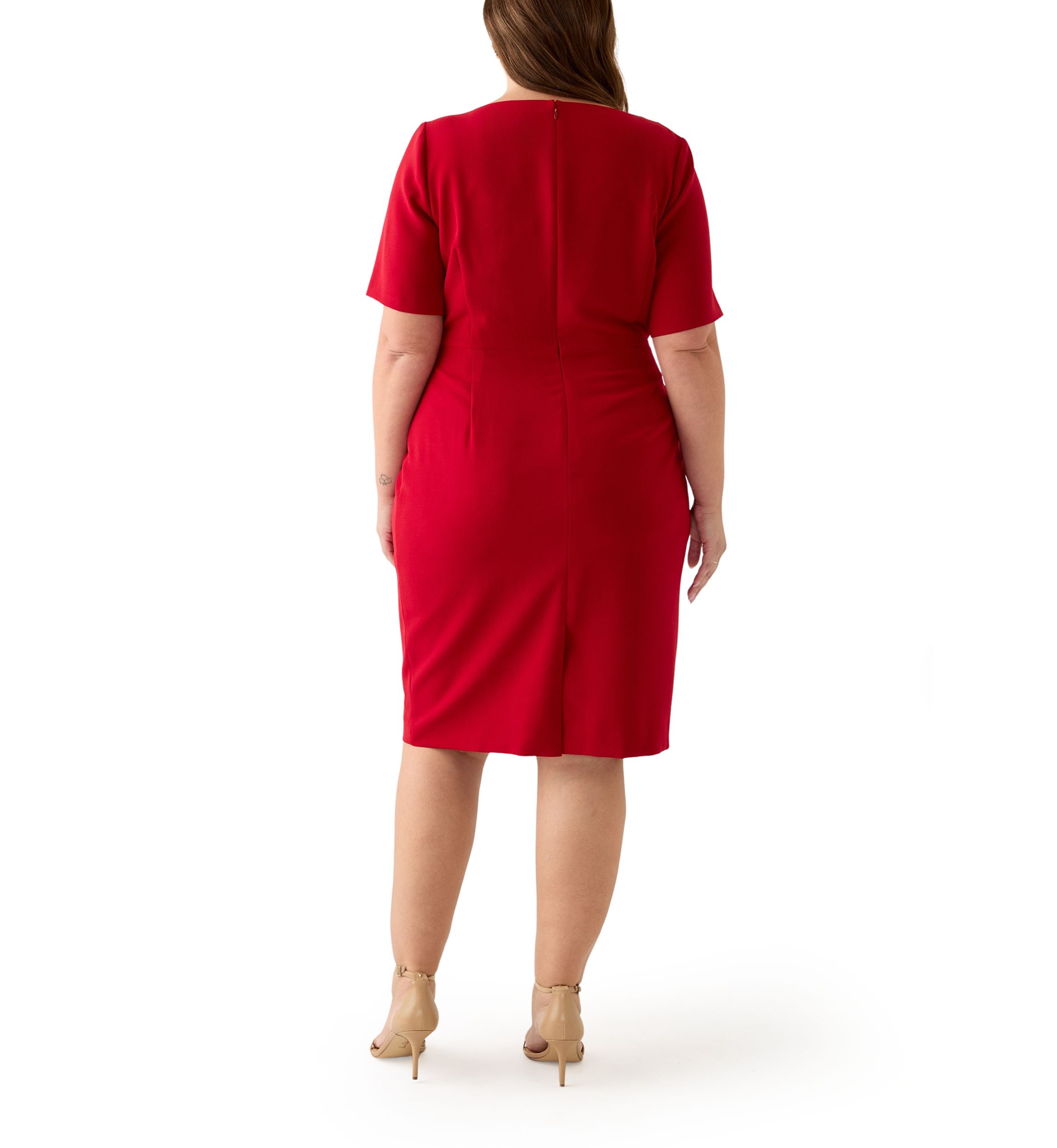 Plus Size Stretch Crepe Elbow Sleeve Dress with Embellishment