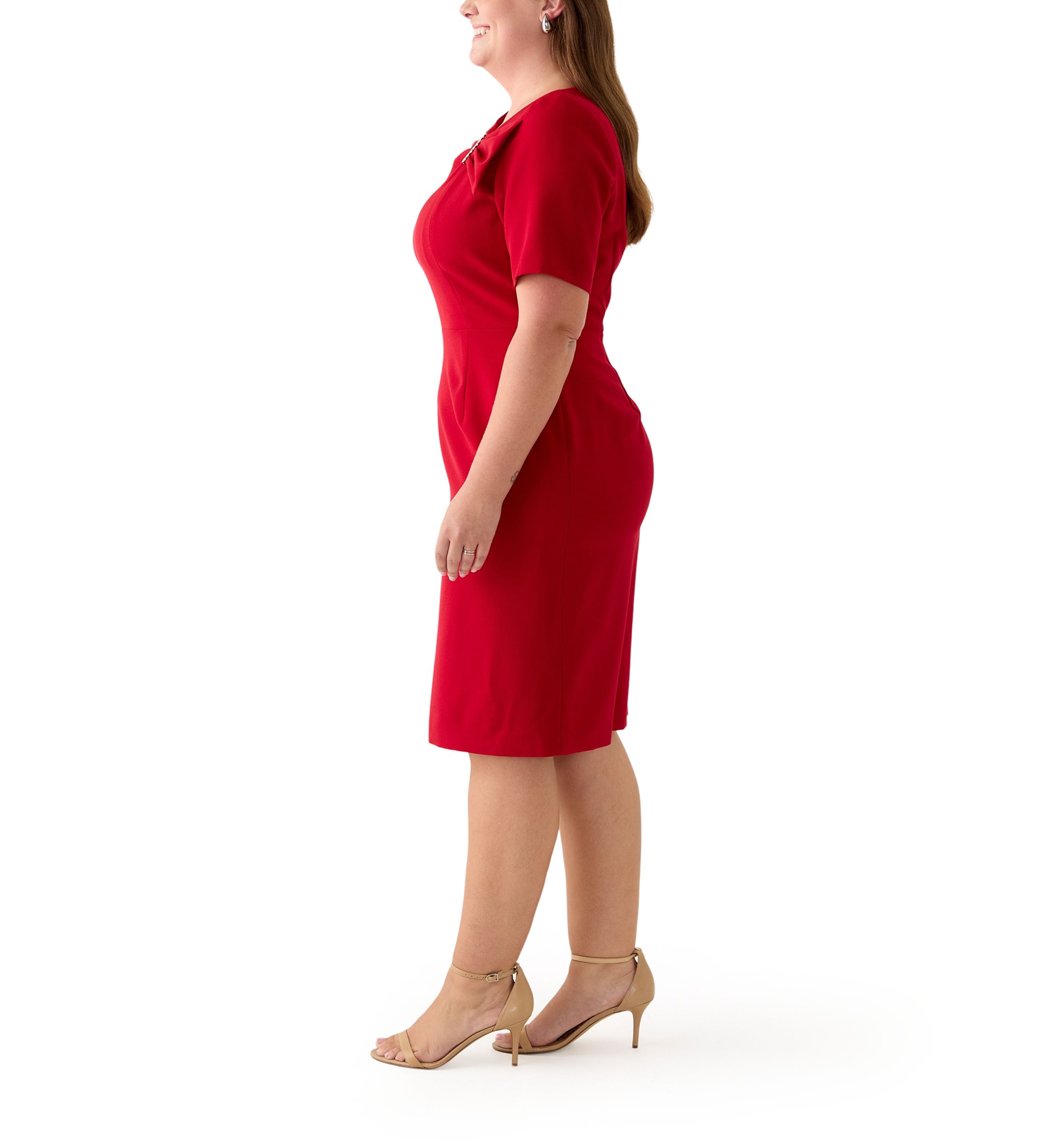 Plus Size Stretch Crepe Elbow Sleeve Dress with Embellishment