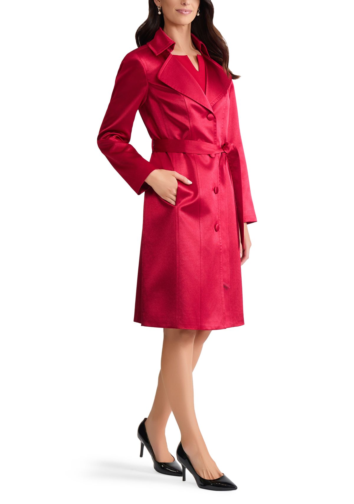Womens Satin Belted Trench
