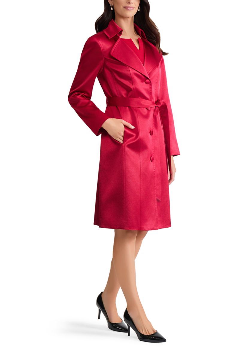 Womens Satin Belted Trench