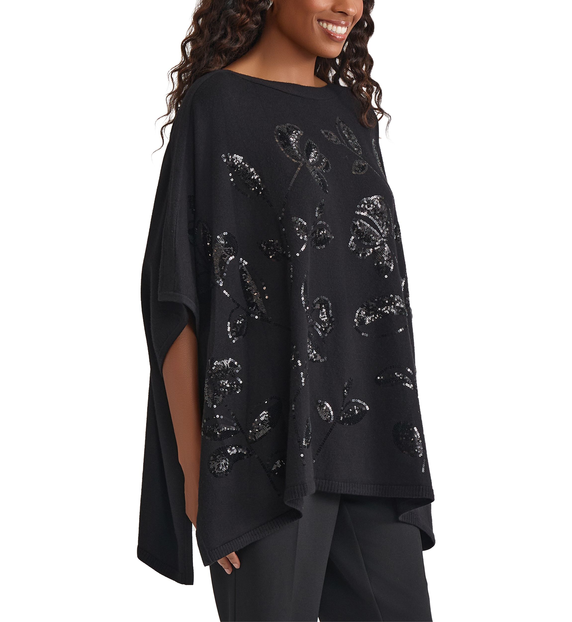 Womens Poncho with Floral Sequins