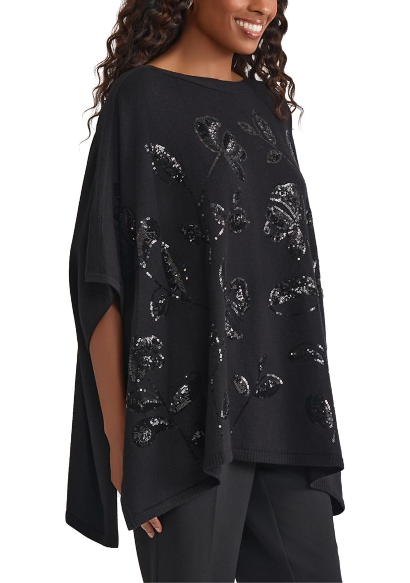 Womens Poncho with Floral Sequins