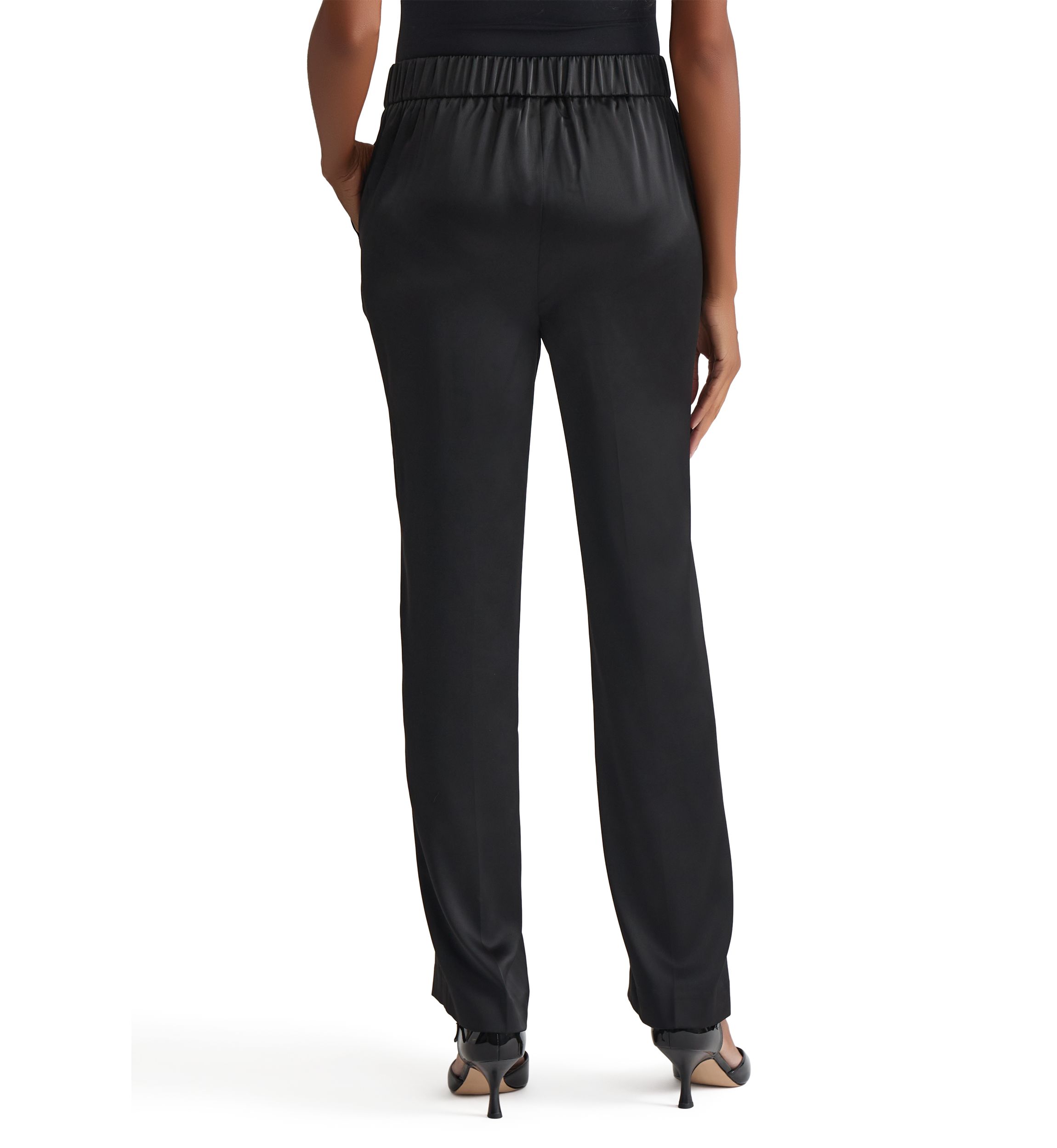 Womens Pull On Elastic Back Satin Pants