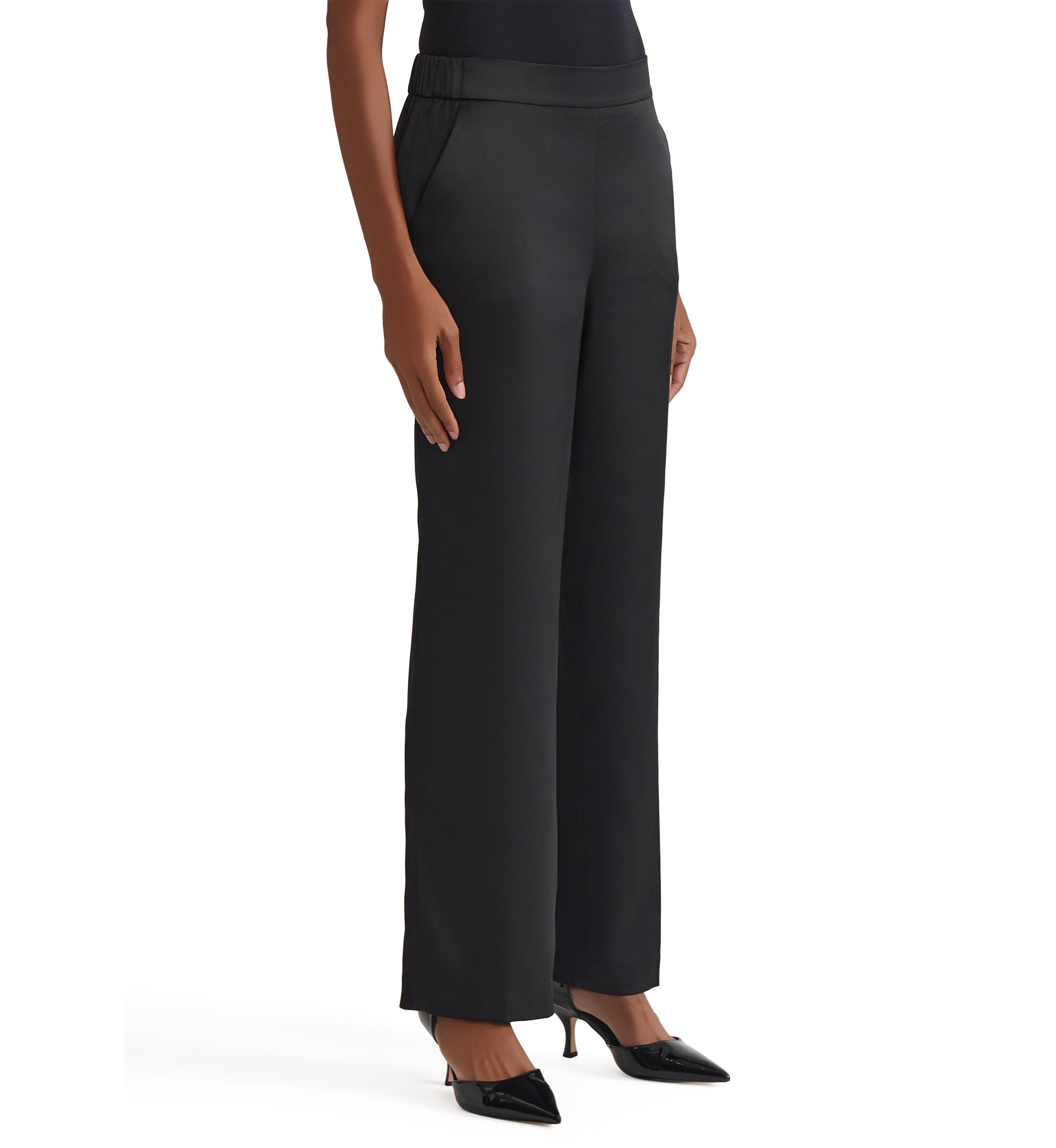 Womens Pull On Elastic Back Satin Pants