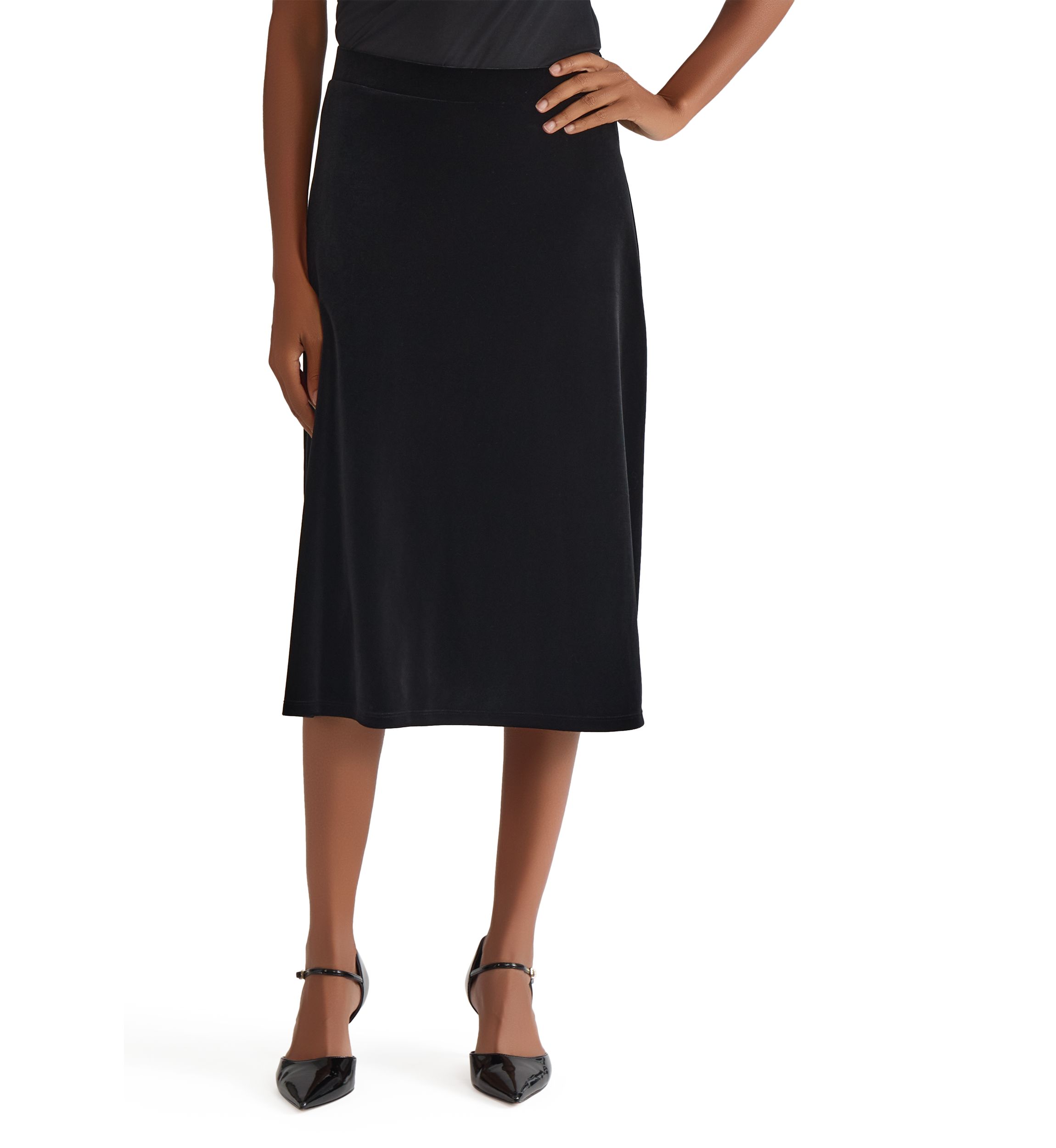 Womens Velvet Pul On Midi Skirt