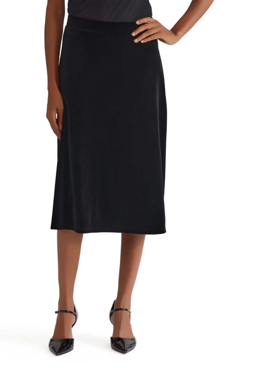 Womens Velvet Pul On Midi Skirt