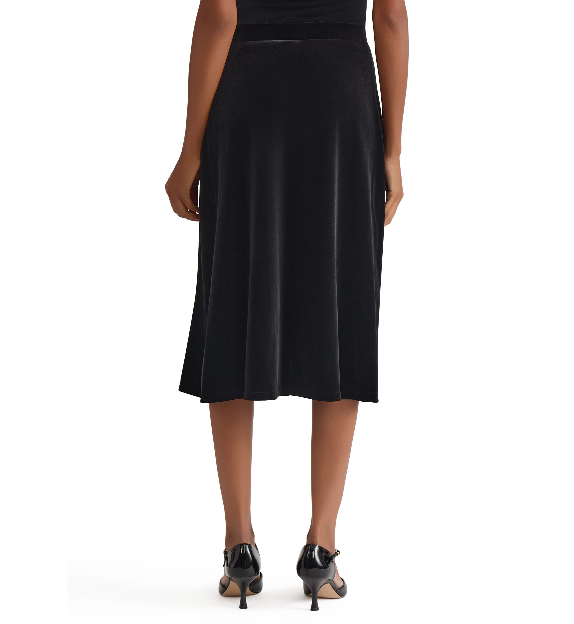 Womens Velvet Pul On Midi Skirt