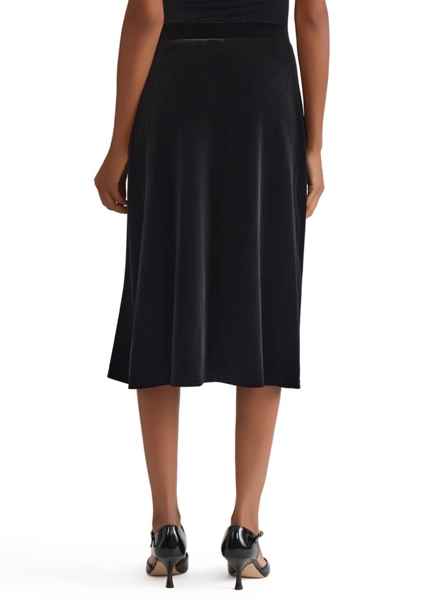Womens Velvet Pul On Midi Skirt