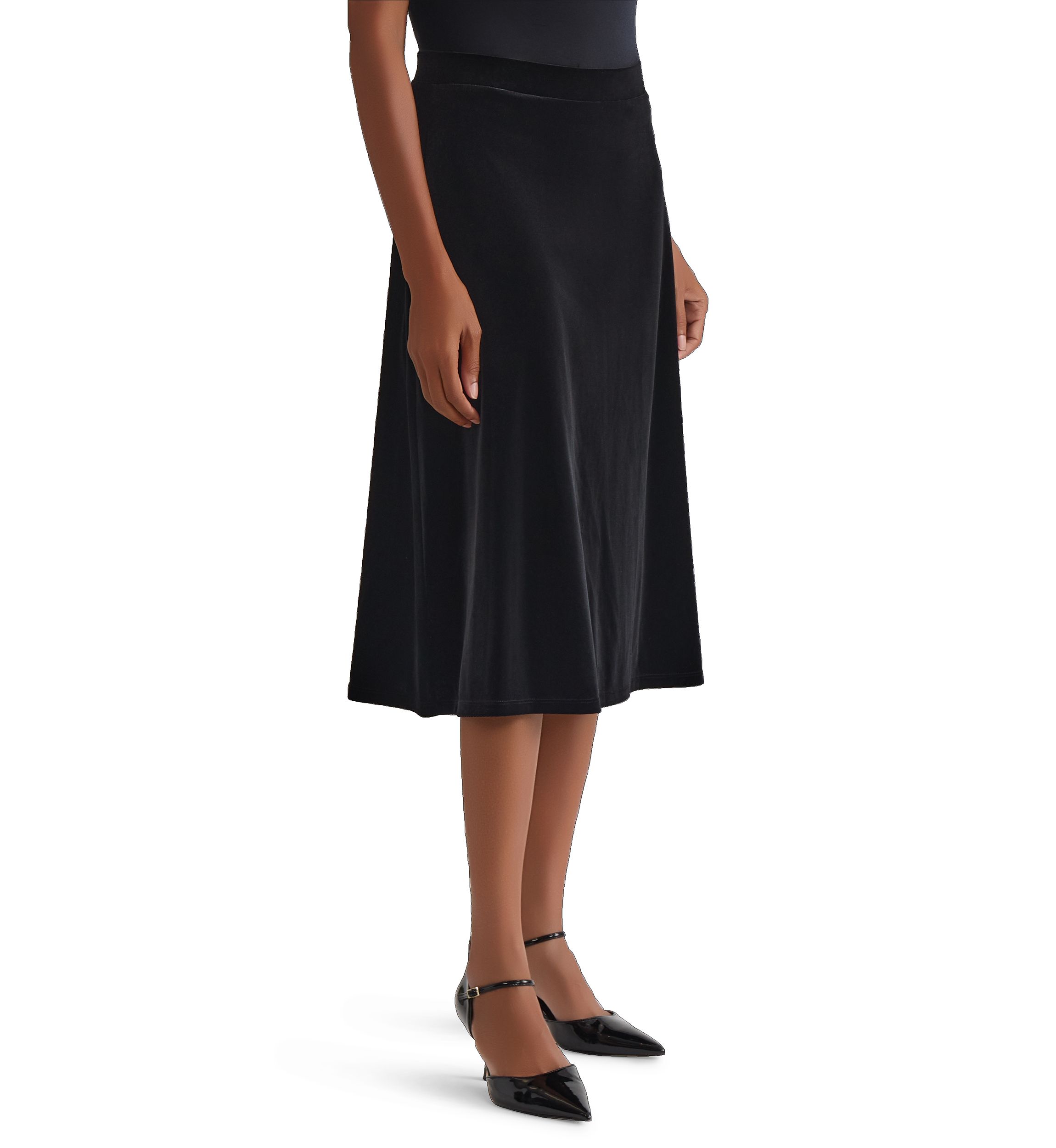 Womens Velvet Pul On Midi Skirt