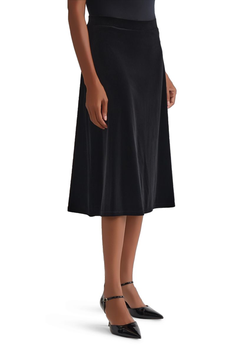 Womens Velvet Pul On Midi Skirt