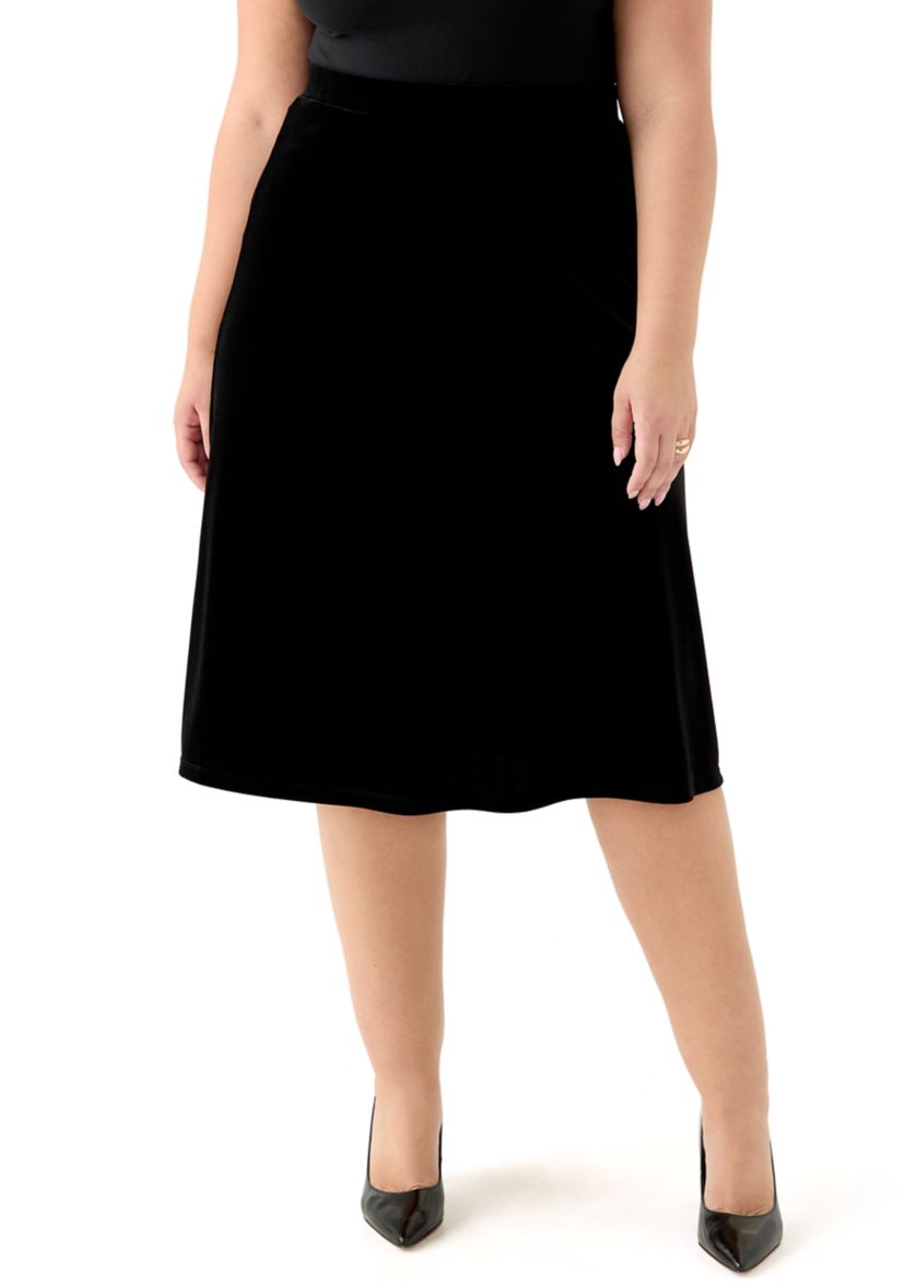 Kasper Plus Size Velvet Pull On Midi Skirt | Belk
