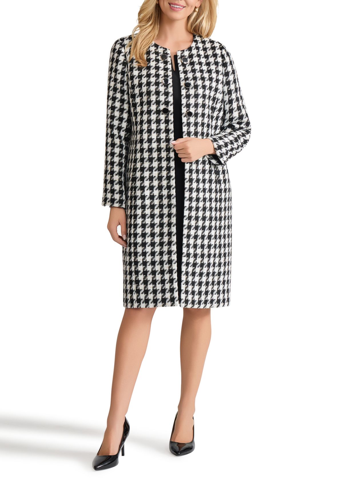 Womens Metallic Check Long Topper