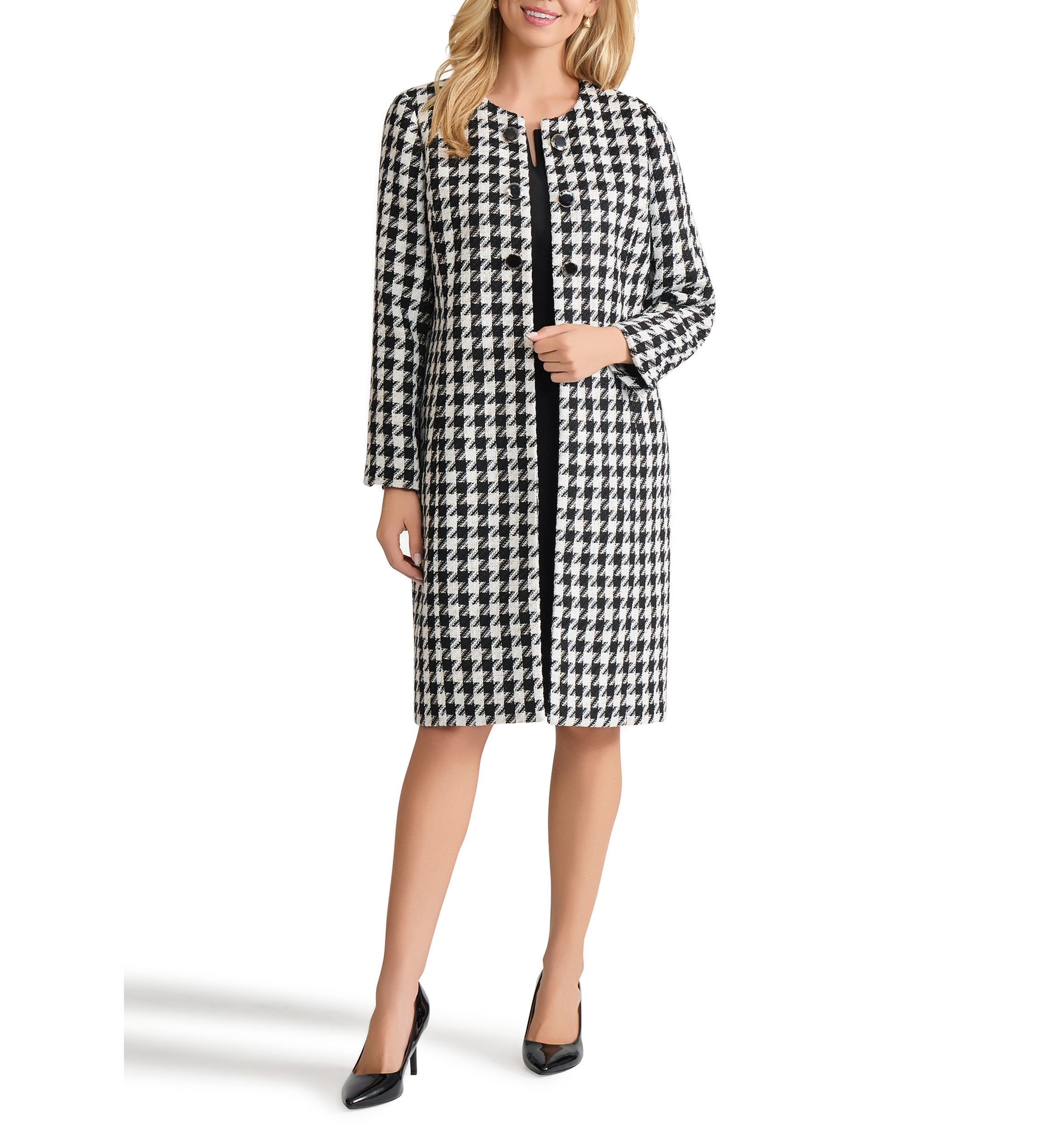 Womens Metallic Check Long Topper
