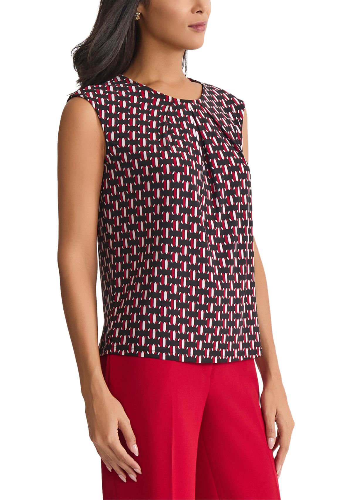 Womens Geo Print Extend Shoulder Knit Top