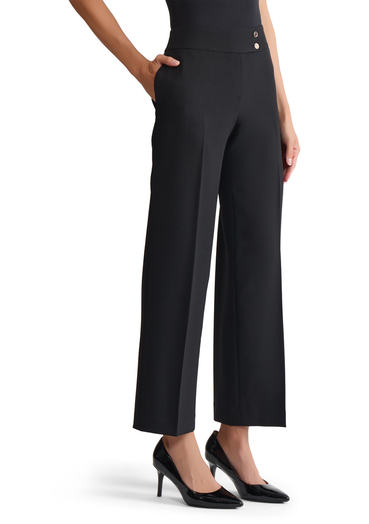 Petite Stretch Crepe Extend Tab Wide Leg Pants