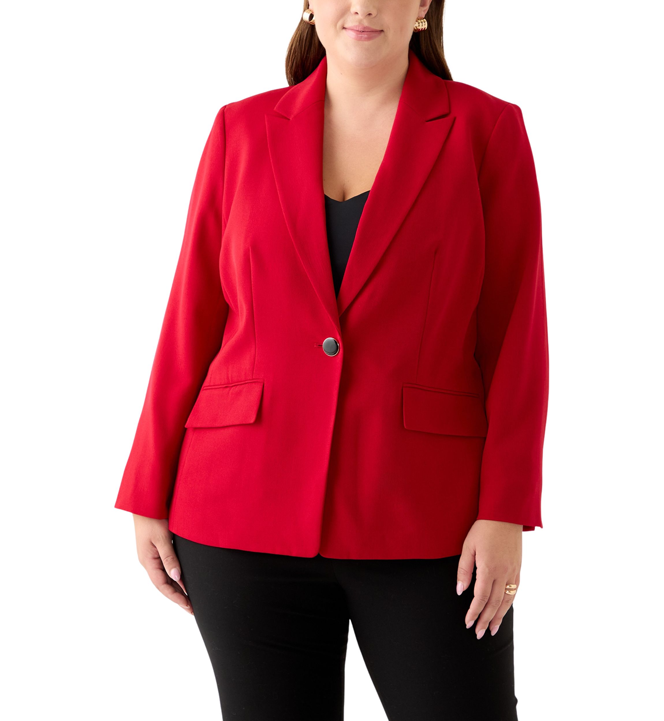 Plus Size Stretch Crepe One Button Jacket with Striped Lining 