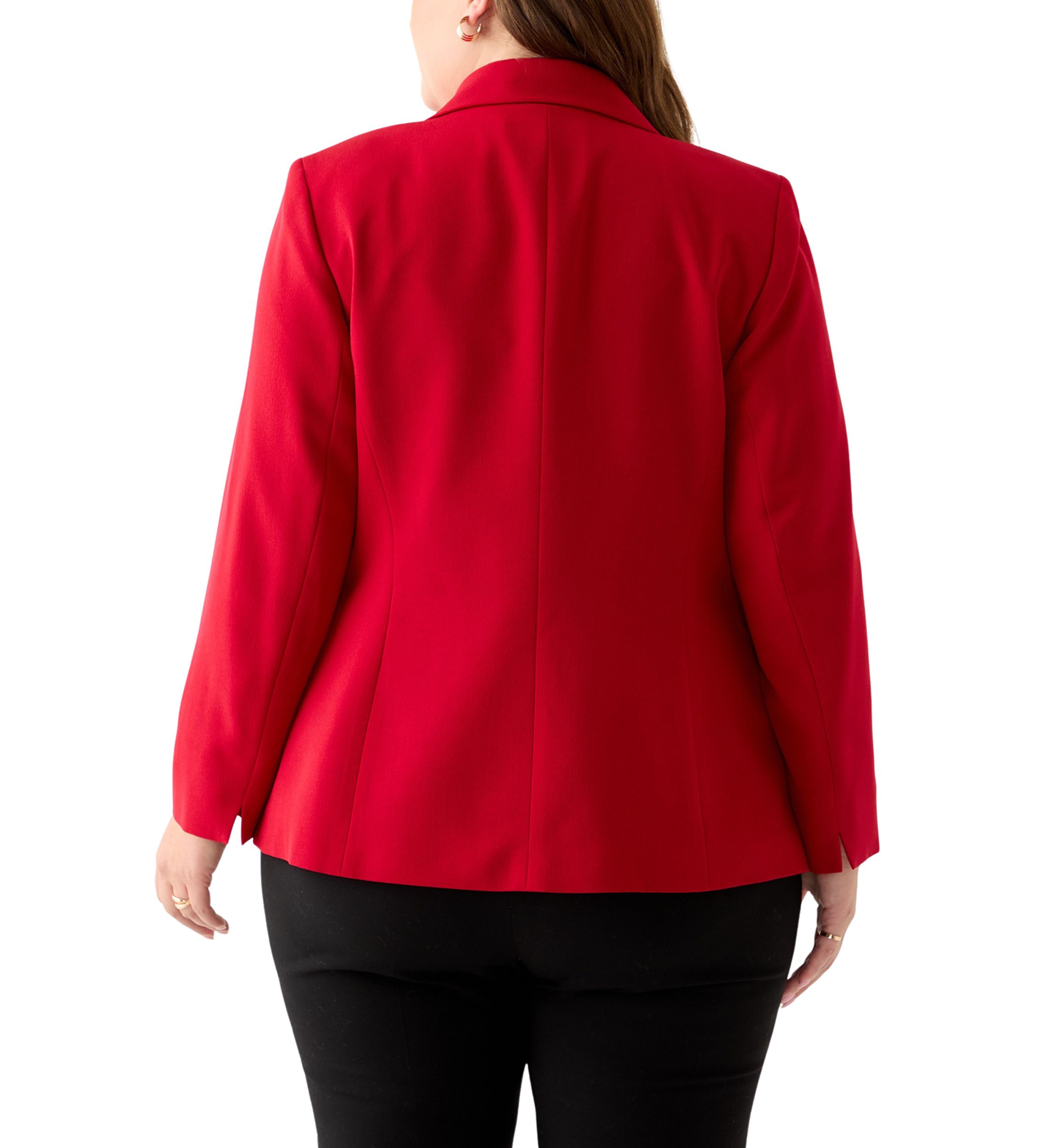 Plus Size Stretch Crepe One Button Jacket with Striped Lining 