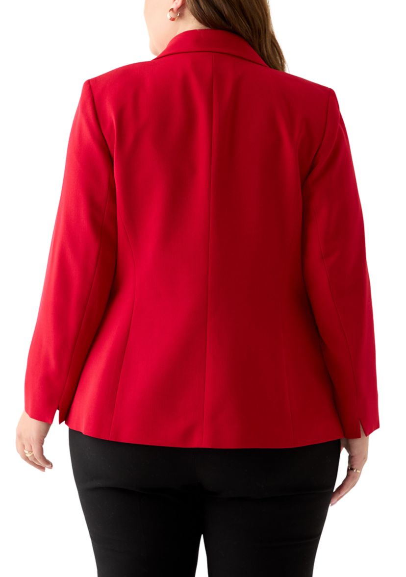 Plus Size Stretch Crepe One Button Jacket with Striped Lining 