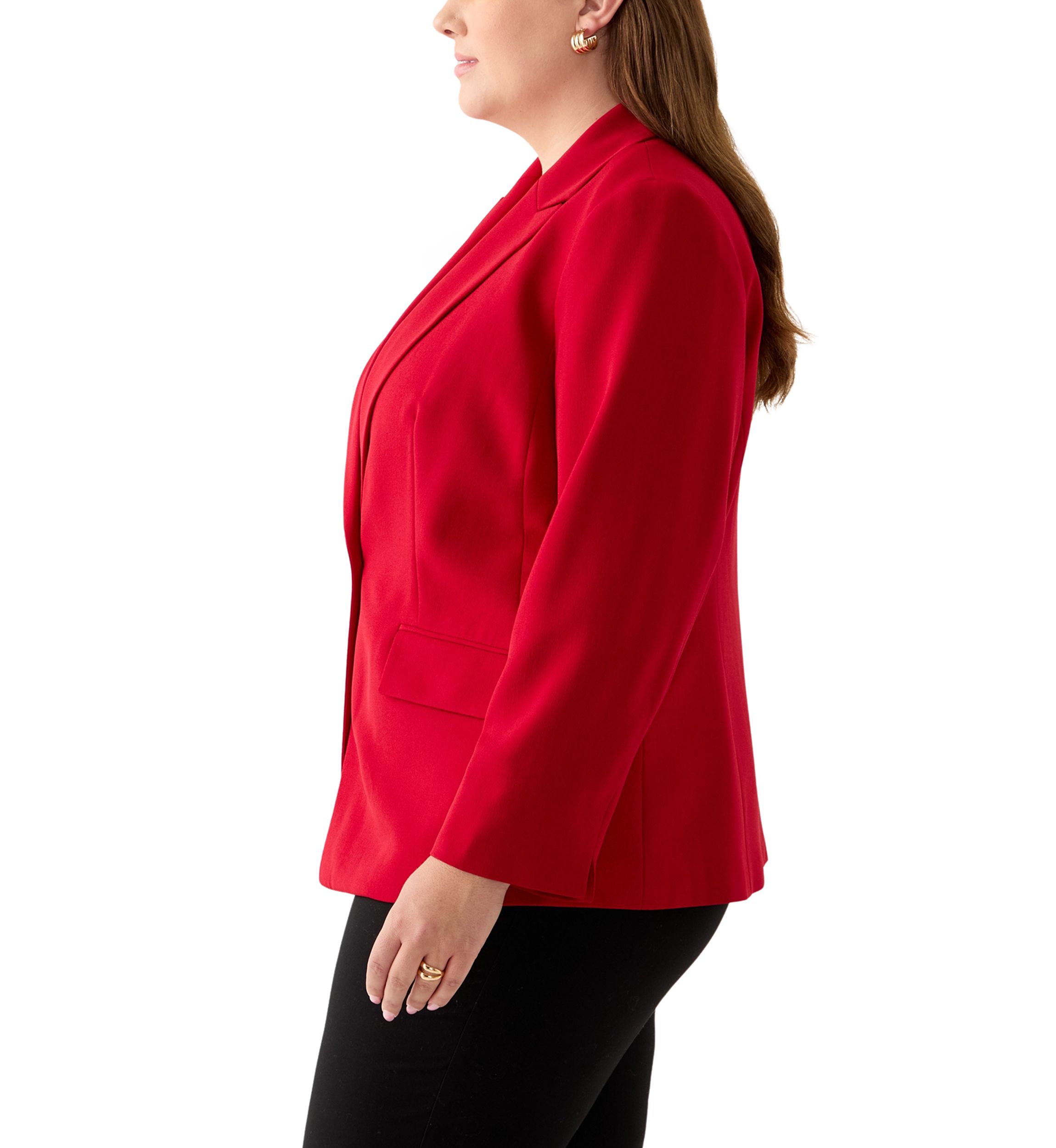 Plus Size Stretch Crepe One Button Jacket with Striped Lining 