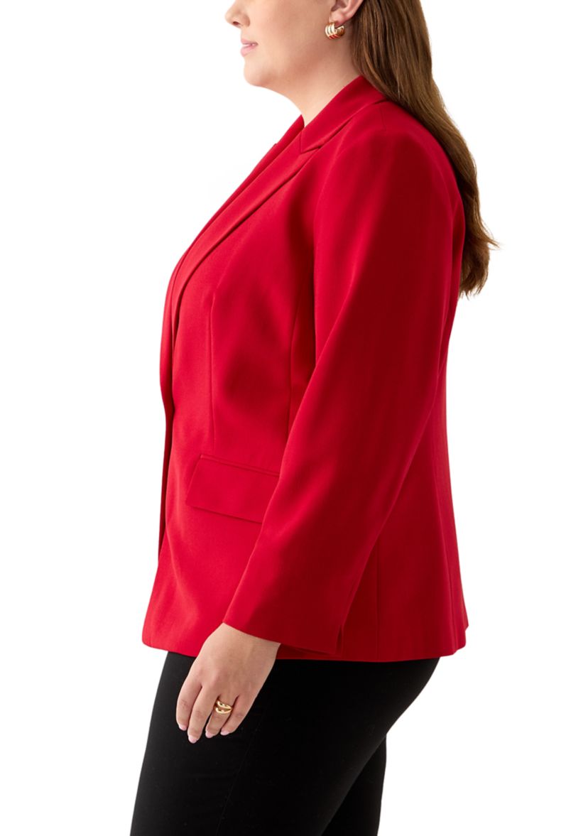 Plus Size Stretch Crepe One Button Jacket with Striped Lining 