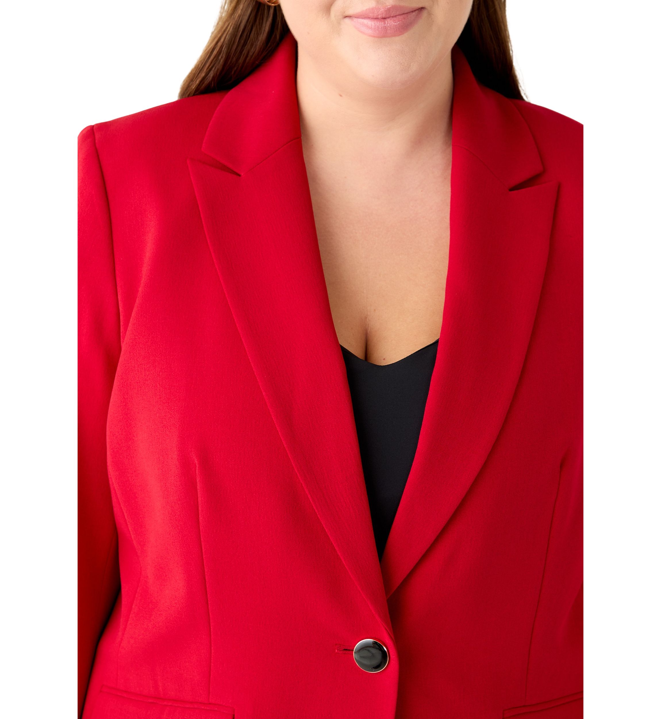 Plus Size Stretch Crepe One Button Jacket with Striped Lining 