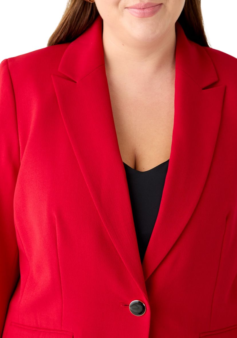 Plus Size Stretch Crepe One Button Jacket with Striped Lining 