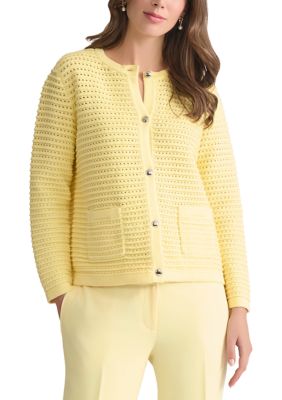 Kasper Women's Textured Stitch Button Up Cardigan, Yellow, XL