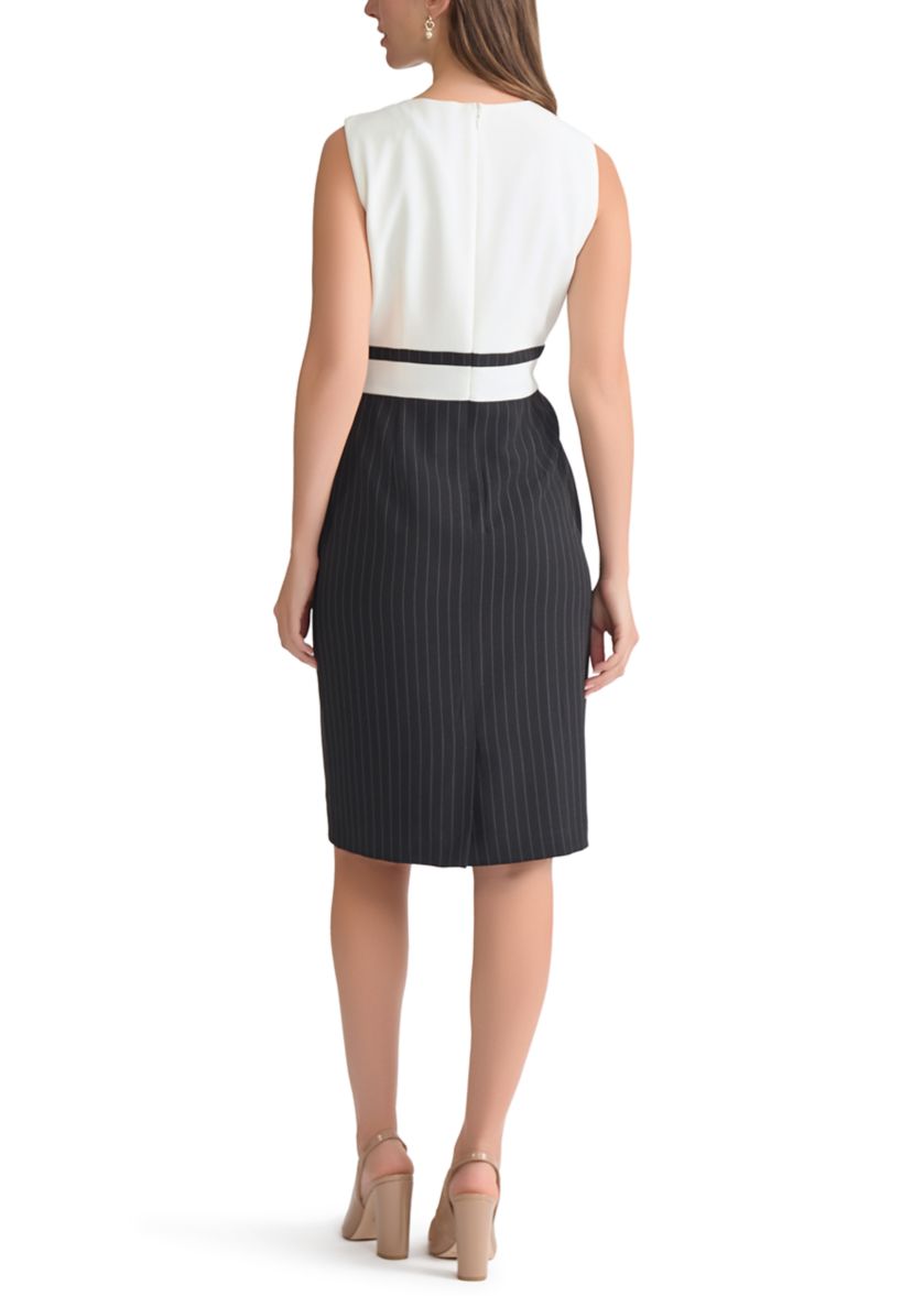ladies pinstripe dress Eve | Navy Pinstripe Plunge-Neckline Tailored Maxi Dress