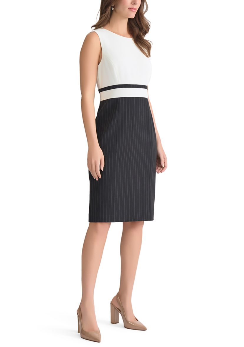 knee length dresses for ladies Pinstripe Suit Dress – SETHAARON