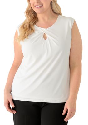 Kasper Women's Plus Size Extended Shoulder Twist Neck Top