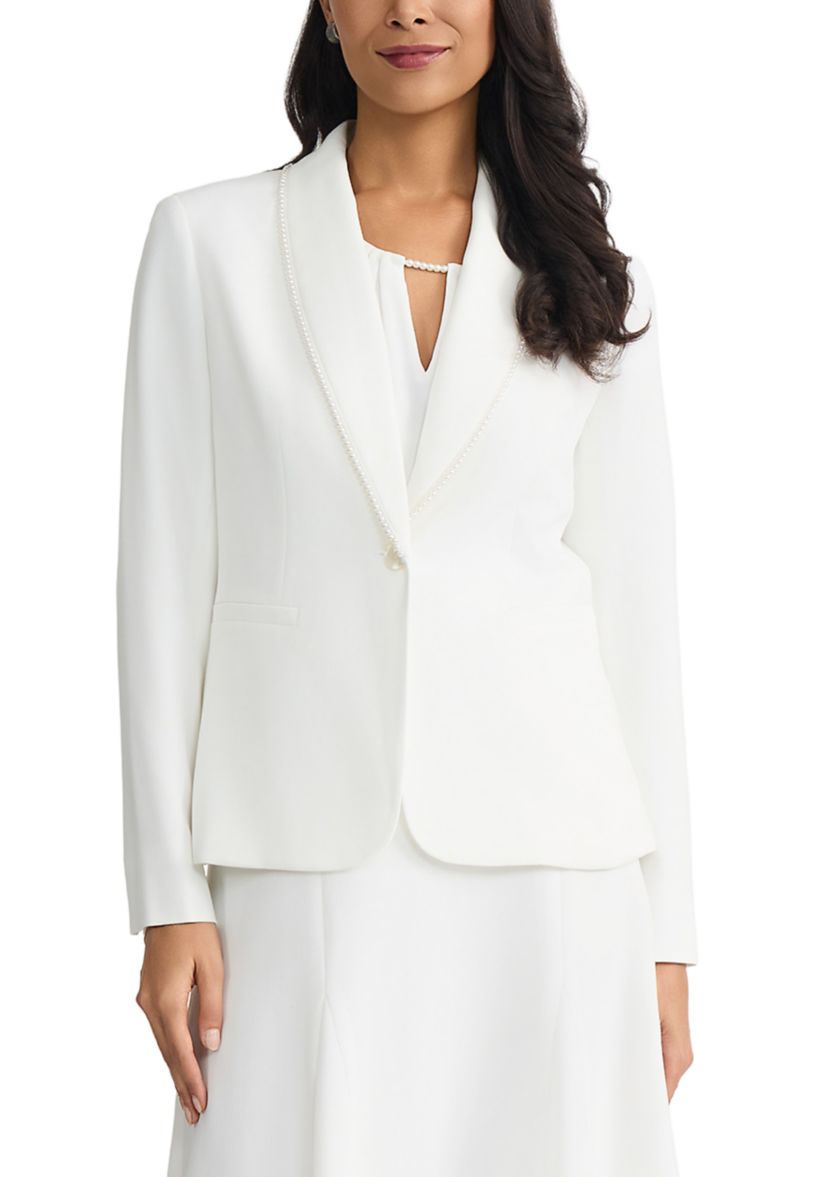 Kasper Women's Shawl Collar Pearl Trim Jacket | Belk