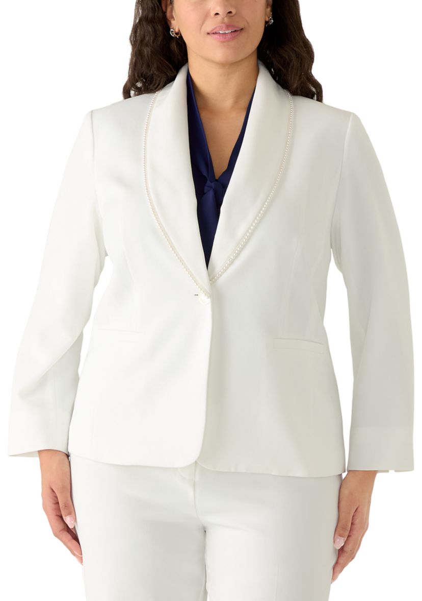 Kasper Plus Size Shawl Collar Pearl Trim Jacket | Belk