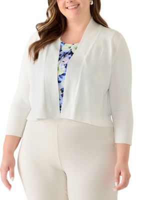 Kasper Women's Plus Size Cropped Shrug Cardigan, White, 1X