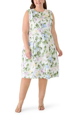 Kasper Women's Plus Size Box Pleat Princess A-Line Dress