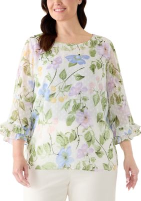 Kasper Women's Plus Size Double Flounce Baby Ruffle Sleeve Blouse