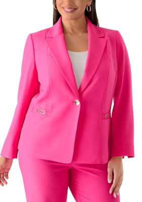 Kasper Women's Plus Size One Button Blazer with Hardware Detail, Pink, 22 W