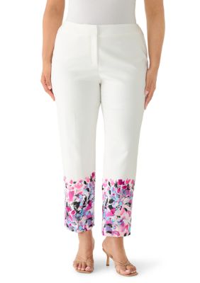 Kasper Women's Plus Size Straight Leg Print Ankle Pants, White, 20 W