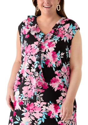 Kasper Women's Plus Size Mixed Media Ruffle Top