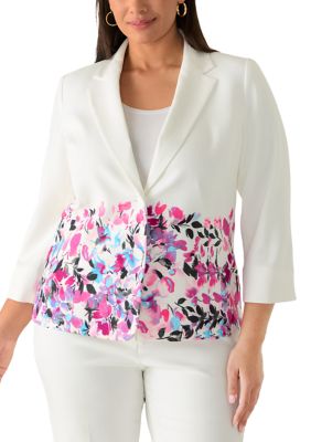 Kasper Women's Plus Size 3/4 Sleeve Print Blouse