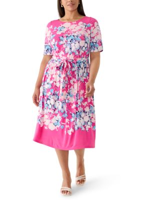 Kasper Women's Plus Size Fit & Flare Shirred Skirt Dress