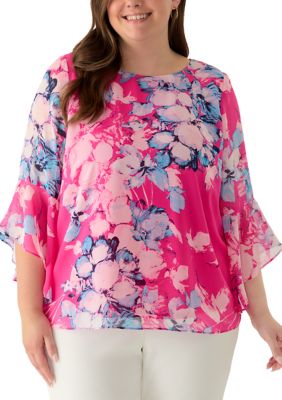 Kasper Women's Plus Size 3/4 Ruffle Sleeve Blouse