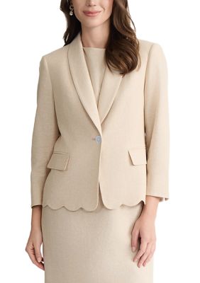 Kasper Women's One Button Shawl Collar Scallop Hem Linen Jacket, 10