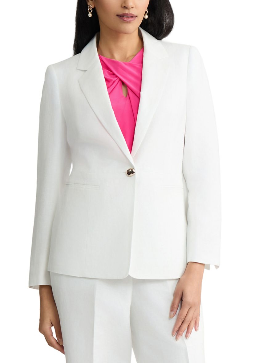 Kasper Women's One Button Notch Collar Peplum Linen Jacket | Belk