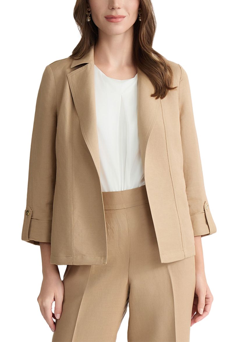 Kasper Women's Open Seam Linen Jacket with Zipper Pockets & Cuffs
