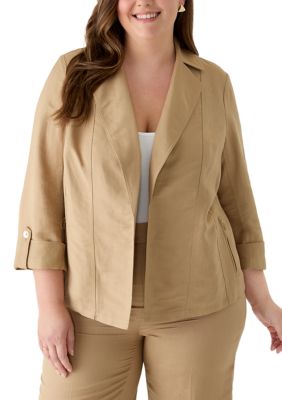 Kasper Women's Plus Size Open Seamed Jacket with Zipper Pockets and Cuffs, 2X
