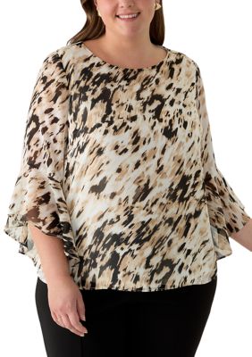 Kasper Women's Plus Size 3/4 Ruffle Sleeve Blouse