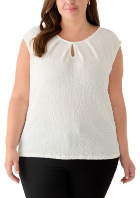 Kasper Women's Plus Size Cap Sleeve Keyhole Neckline Top